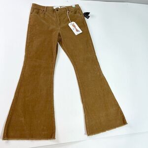 RE Generation Pants Womens 31 High Rise Flare Corduroy Brown Flower Fray Hem